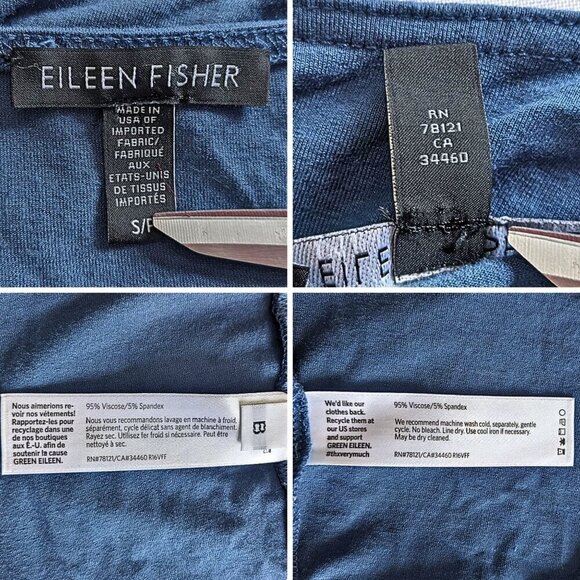 EILEEN FISHER Fir Blue Ballet Neck Viscose Jersey High Low Slip Dress Size S - Picture 3 of 6
